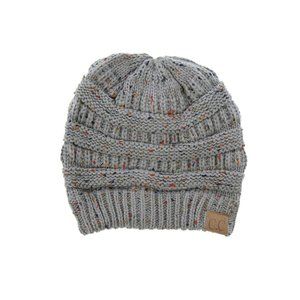 CC C.C Natural Gray Confetti Cable Knit Beanie Hat